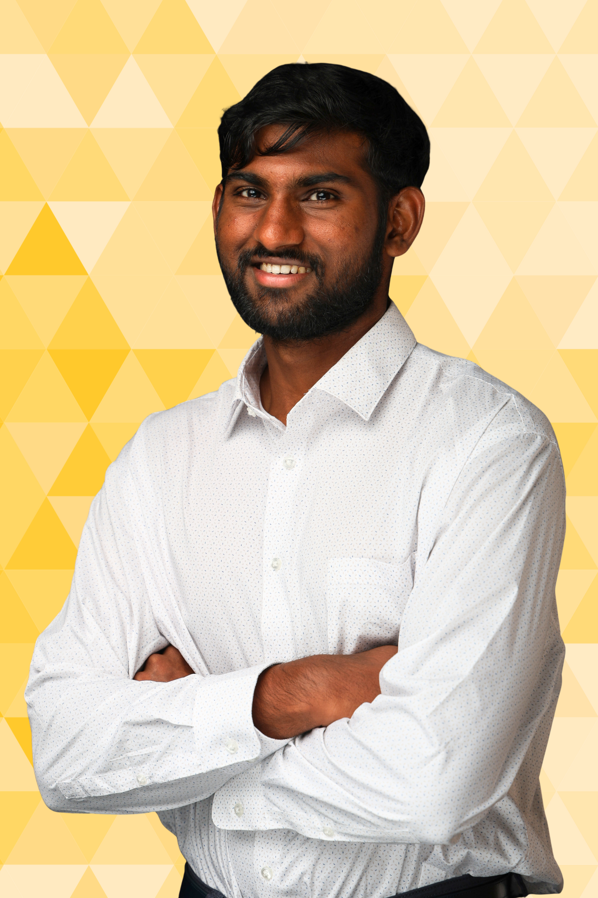 Headshot of Satwik Nijampudi, a man with short black hair wearing a white shirt.