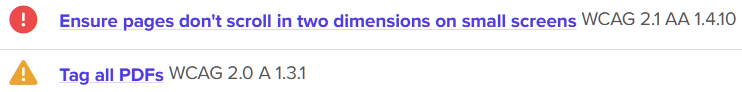 A screenshot of accessibility checks in Silktide, showing orange and red flag checks remaining.