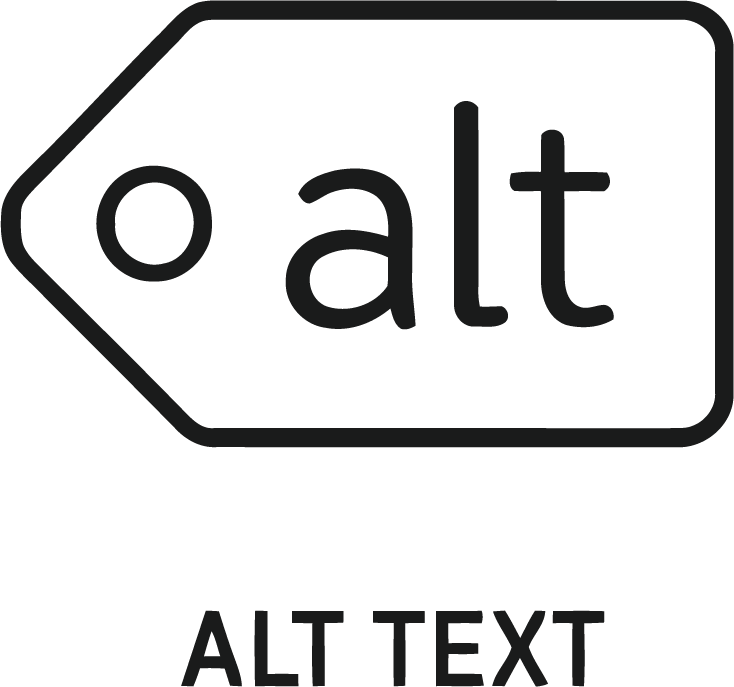 A price tag with "alt" written in the middle, meant to represent the use of alt text.